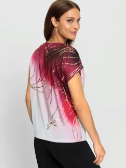 T-shirts avec imprimé feuilles dorées encolure ronde mancherons