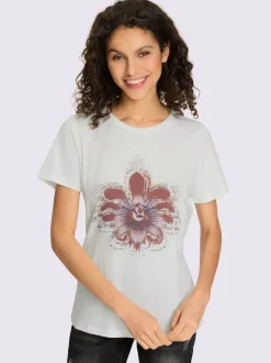 T-shirts avec imprimé floral encolure ronde manches courtes