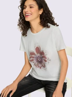 T-shirts avec imprimé floral encolure ronde manches courtes