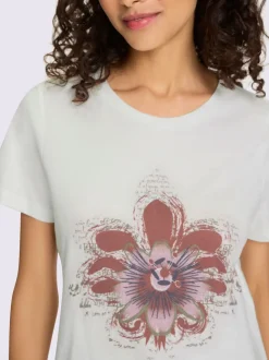 T-shirts avec imprimé floral encolure ronde manches courtes