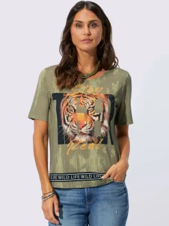 T-shirts avec imprimé tigre et encolure ronde manches courtes