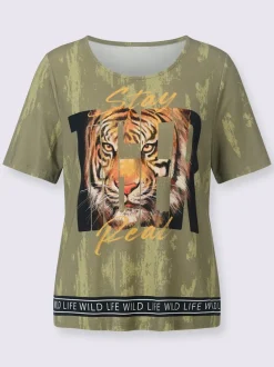 T-shirts avec imprimé tigre et encolure ronde manches courtes
