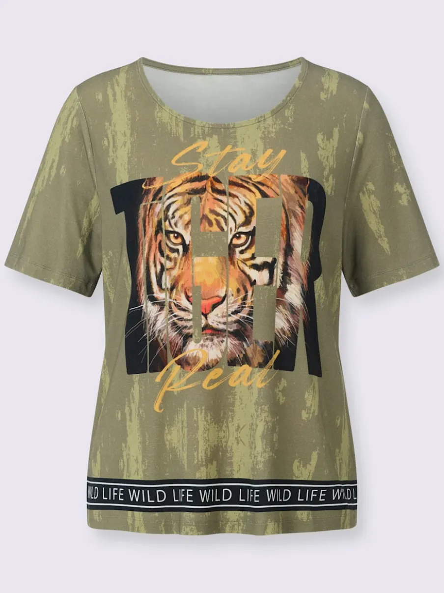 T-shirts avec imprimé tigre et encolure ronde manches courtes