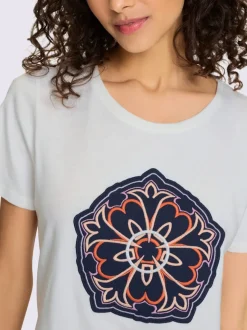 T-shirts avec motif floral brodé encolure ronde manches courtes