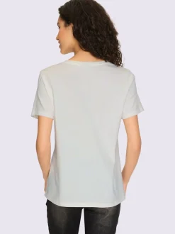 T-shirts avec motif floral brodé encolure ronde manches courtes