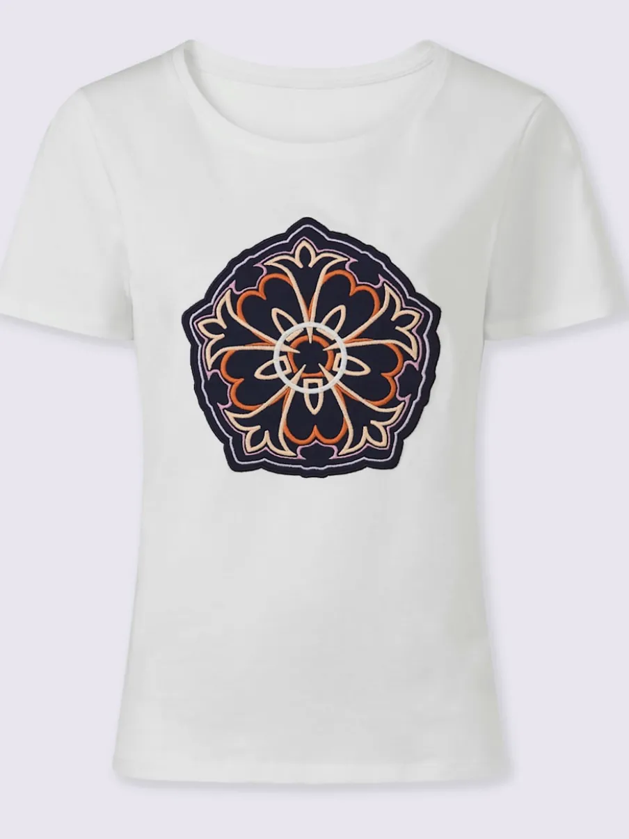 T-shirts avec motif floral brodé encolure ronde manches courtes