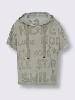 T-shirts à capuche mancherons avec inscriptions et dos long
