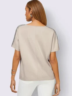 T-shirts à col bénitier mancherons avec imprimé brillant