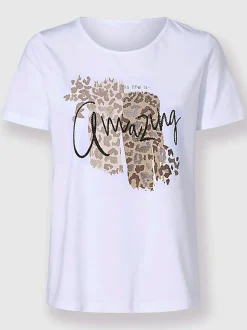 T-shirts à col rond avec inscription en pierres brillantes