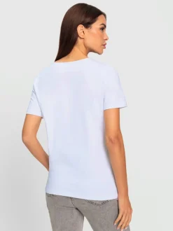 T-shirts à col rond avec inscription en pierres brillantes