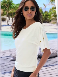 T-shirts à col rond froncé avec manches réglables