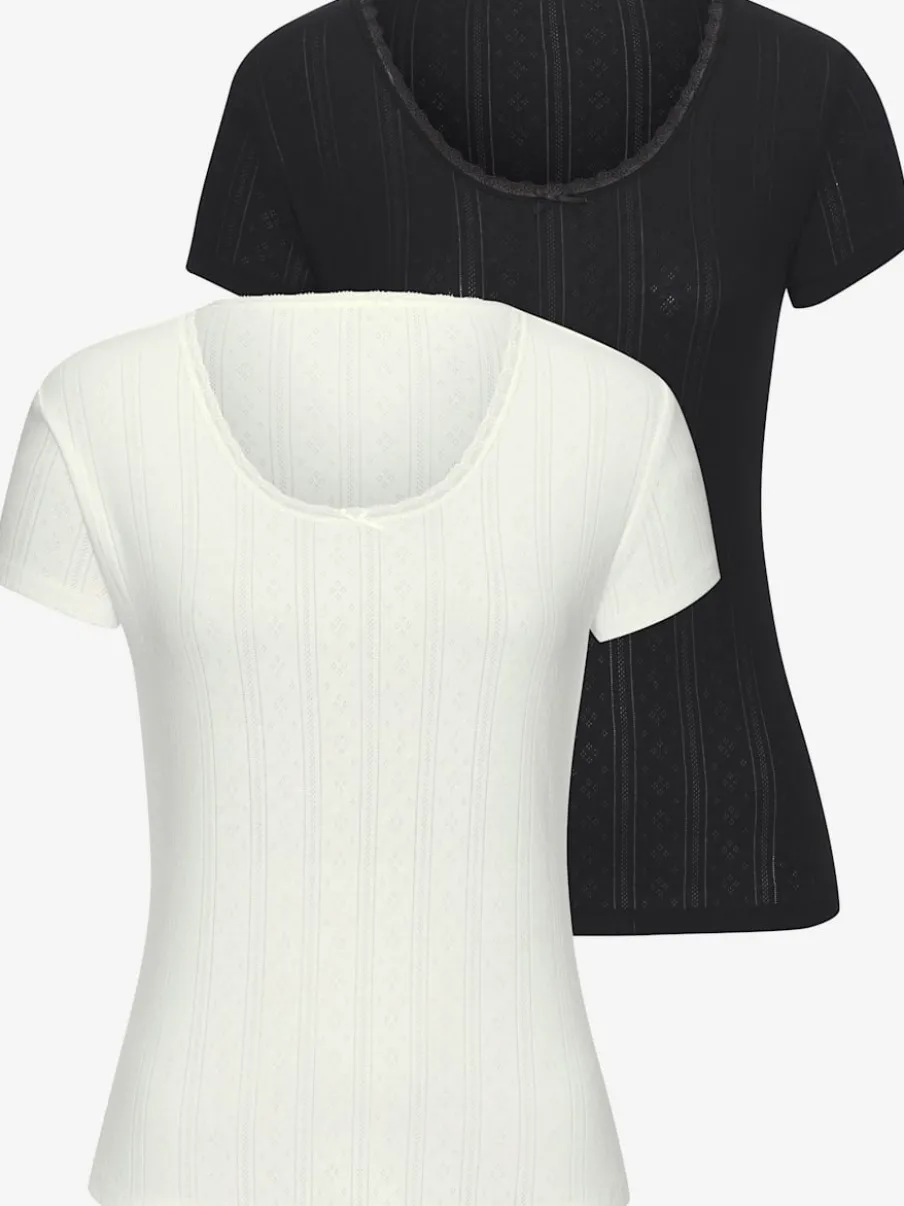 T-shirts à col rond manches courtes coton doux et ajouré