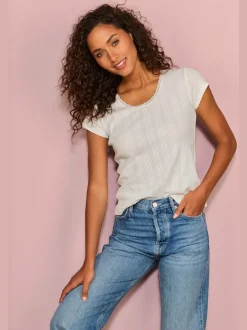T-shirts à col rond manches courtes coton doux et ajouré