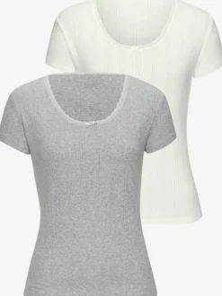 T-shirts à col rond manches courtes coton doux et ajouré