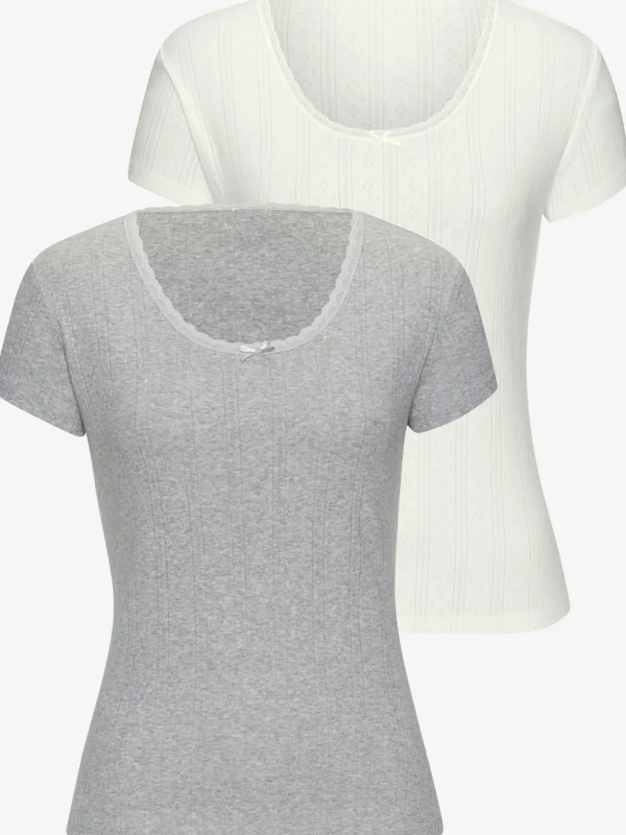 T-shirts à col rond manches courtes coton doux et ajouré