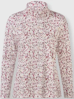 T-shirts à col roulé floral avec manches longues doux