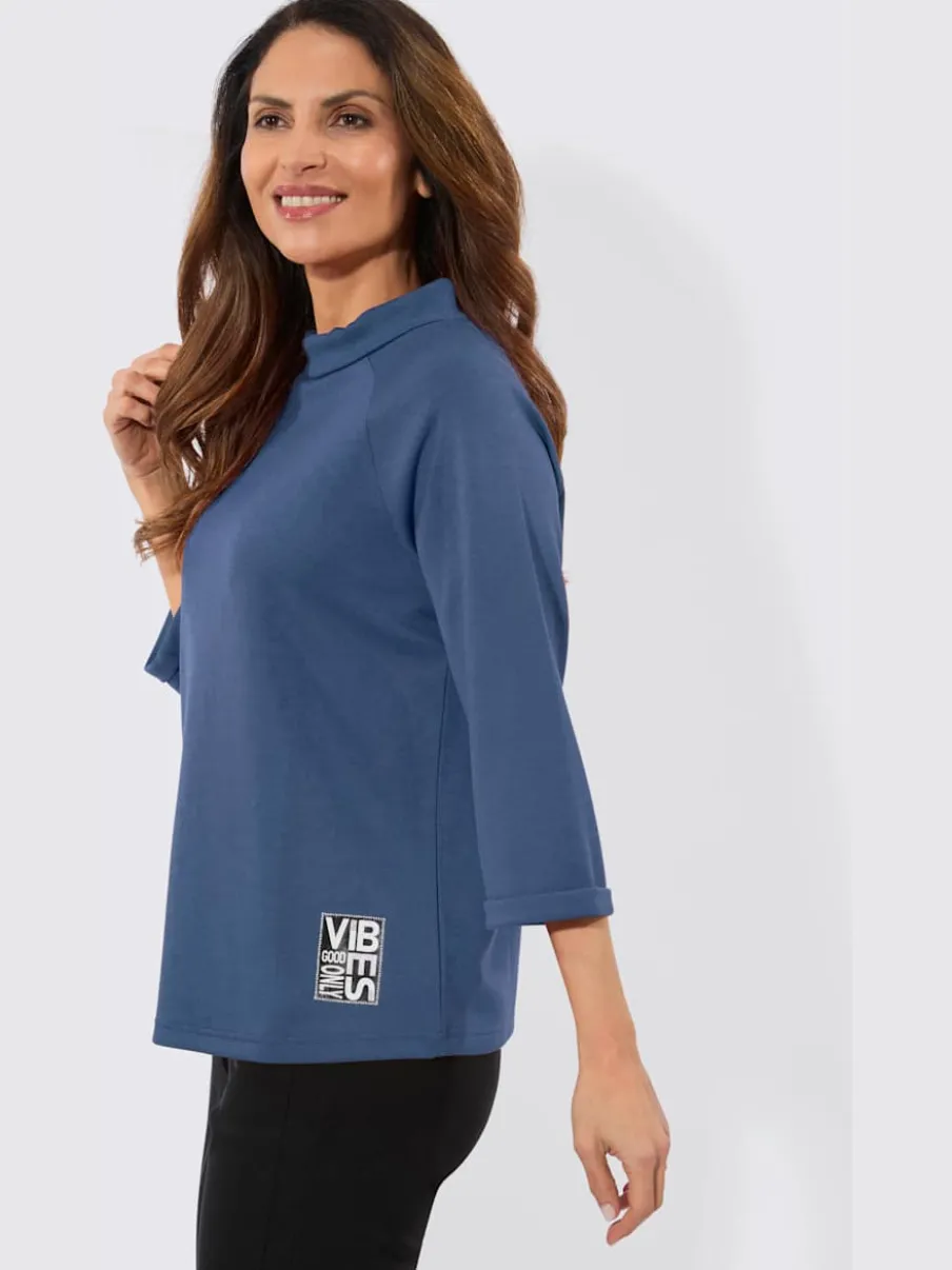 T-shirts col roulé manches 3/4 motif imprimé argent