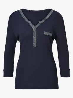 T-shirts col V imprimé avec manches trois quart scintillantes