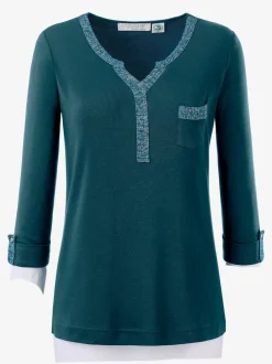 T-shirts col V imprimé avec manches trois quart scintillantes