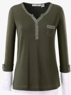 T-shirts col V imprimé avec manches trois quart scintillantes
