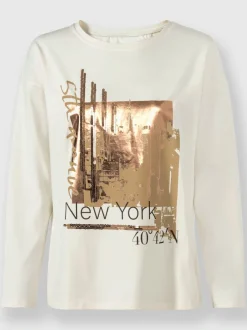 T-shirts à encolure ronde avec imprimé brillant devant