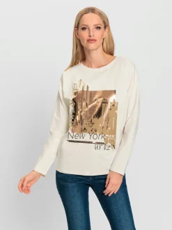 T-shirts à encolure ronde avec imprimé brillant devant