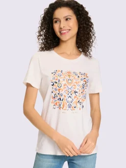T-shirts à encolure ronde avec motif feuille métallisé