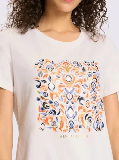 T-shirts à encolure ronde avec motif feuille métallisé