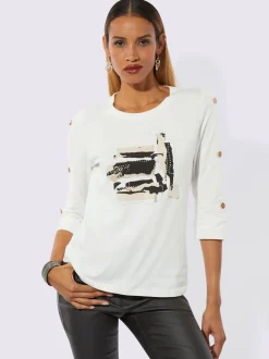 T-shirts à encolure ronde avec motifs imprimés et détails brillants