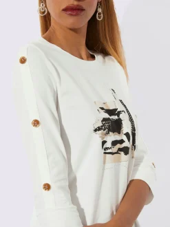 T-shirts à encolure ronde avec motifs imprimés et détails brillants