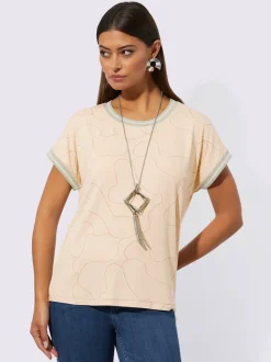 T-shirts à encolure ronde avec rayures et finitions brillantes