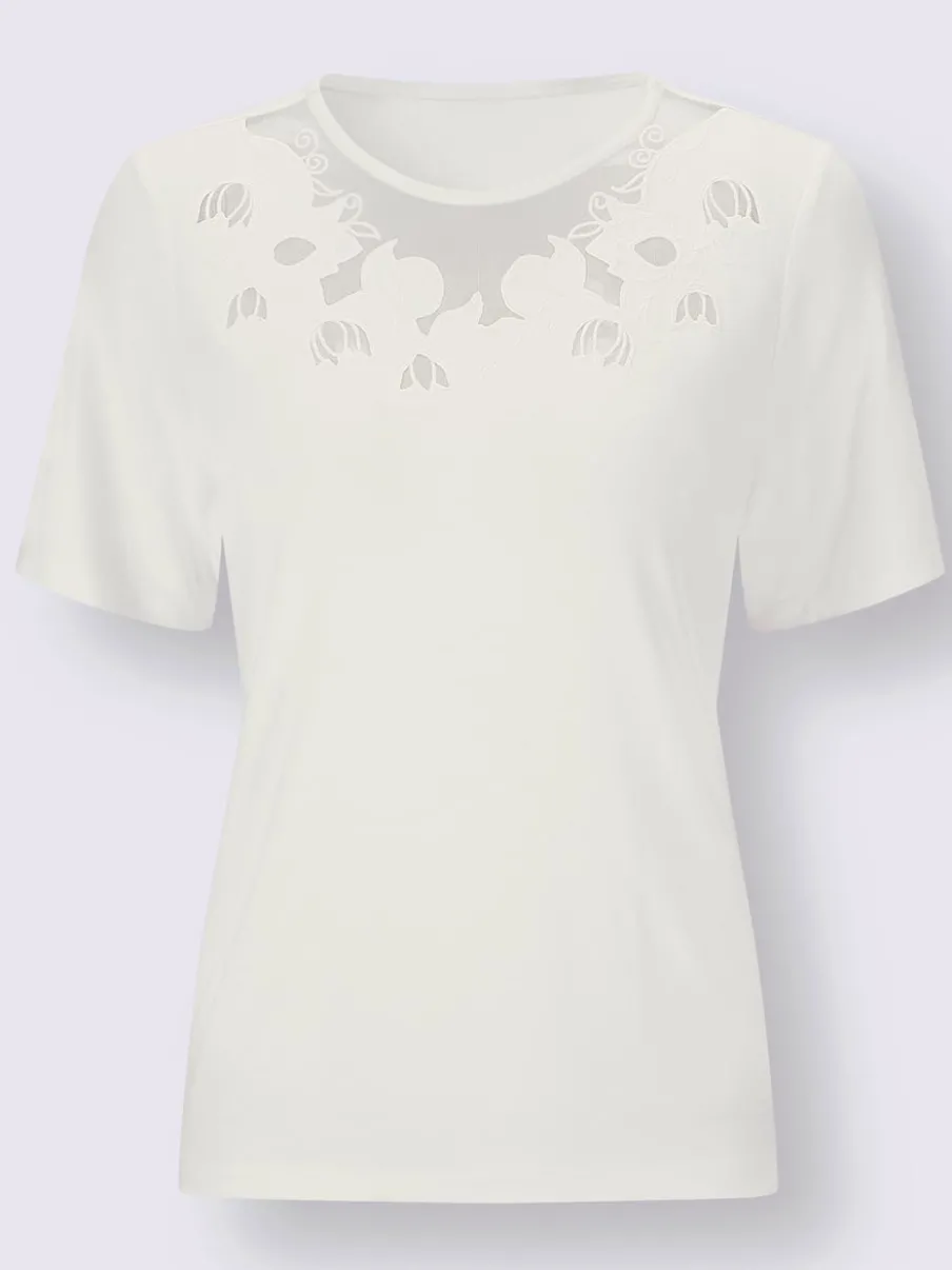 T-shirts à encolure ronde à empiècements floraux doux
