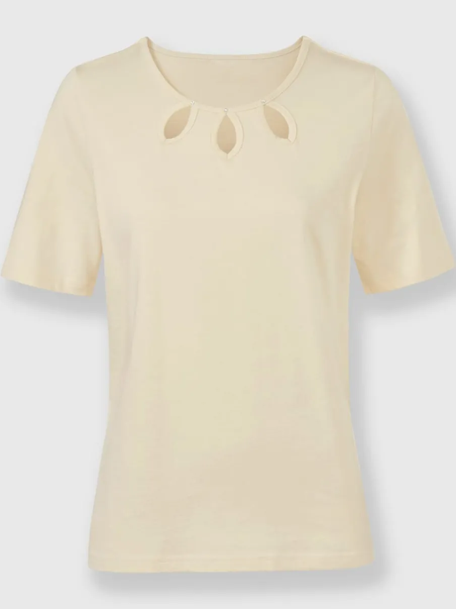 T-shirts à encolure ronde en coton doux avec échancrures brillantes