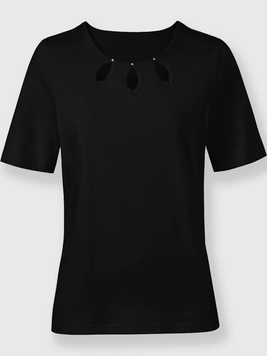 T-shirts à encolure ronde en coton doux avec échancrures brillantes