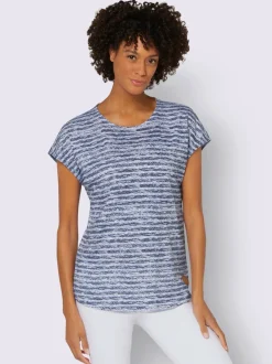 T-shirts à encolure ronde à rayures avec mancherons décontractés
