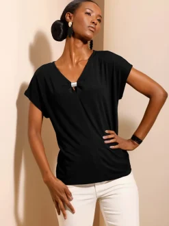 T-shirts à encolure V avec manches chauve-souris féminines