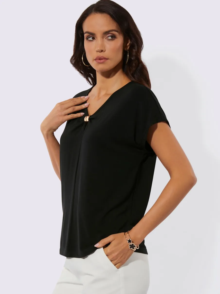 T-shirts à encolure V avec manches chauve-souris féminines