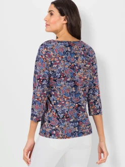 T-shirts fleuris col rond et manches trois quarts