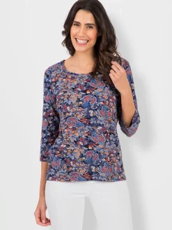 T-shirts fleuris col rond et manches trois quarts