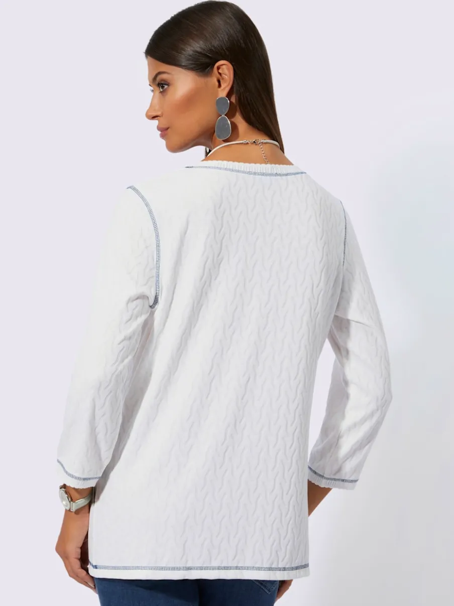 T-shirts jacquard col V à manches trois quarts
