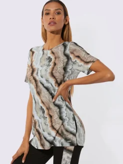 T-shirts longs à imprimé marbré avec fentes latérales
