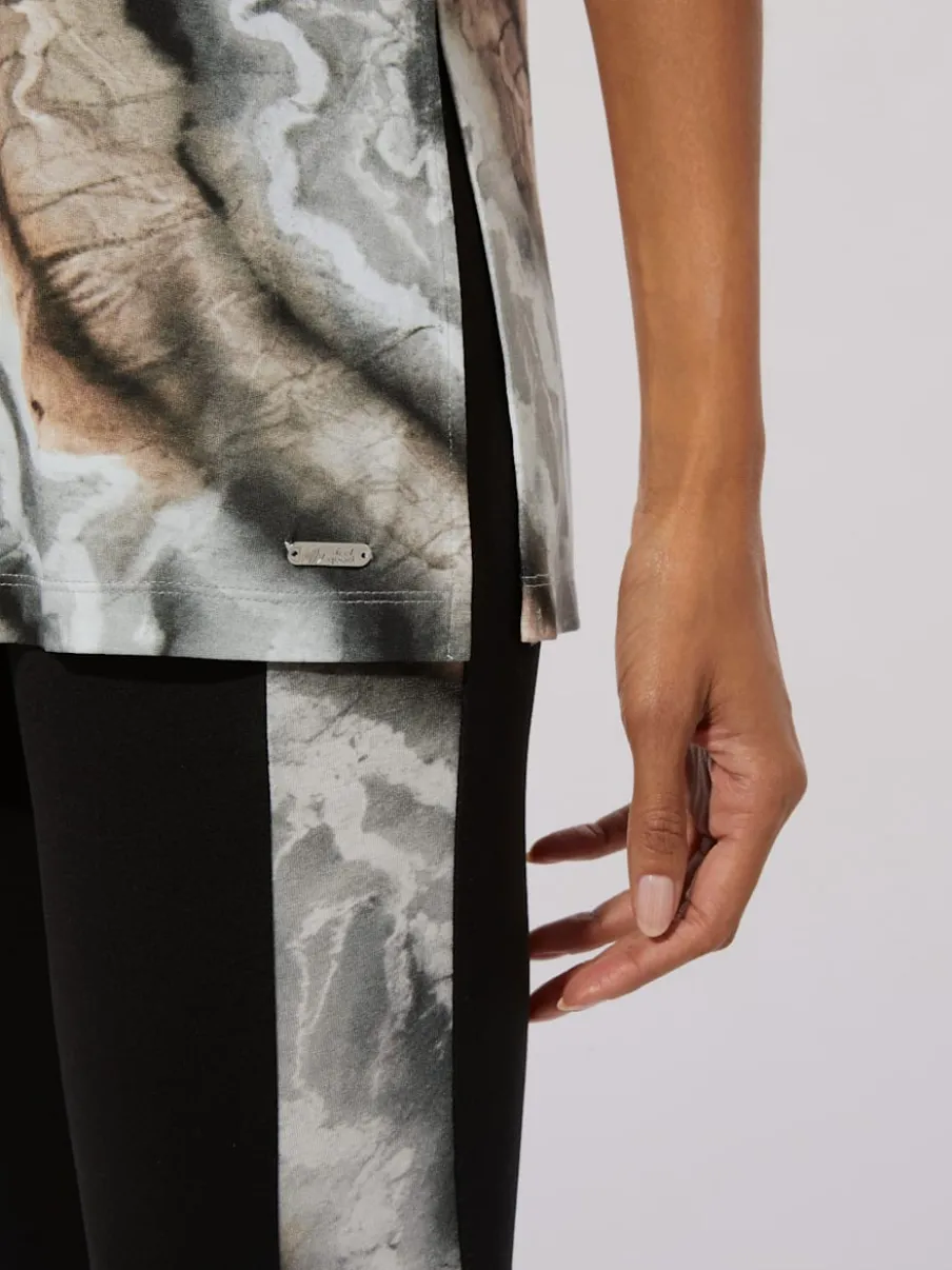 T-shirts longs à imprimé marbré avec fentes latérales
