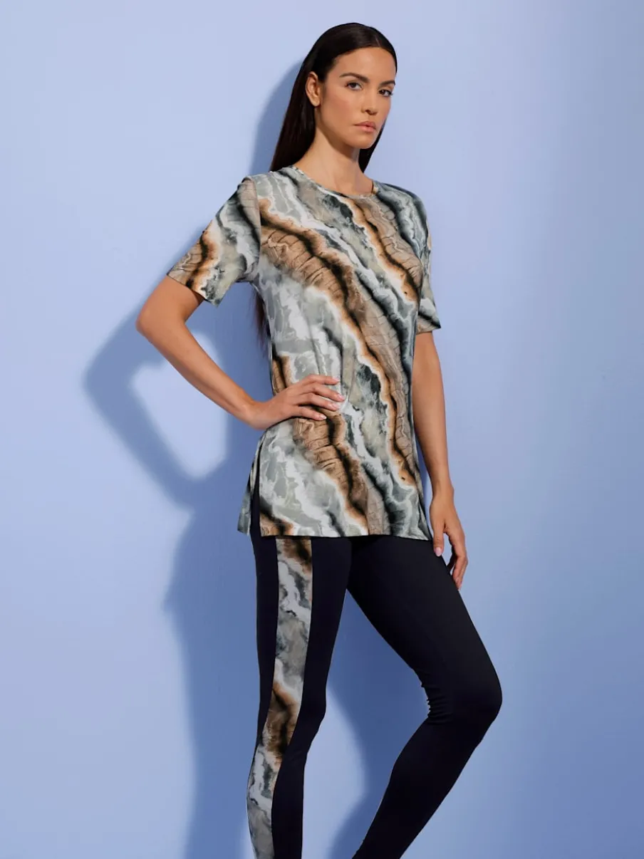 T-shirts longs à imprimé marbré avec fentes latérales