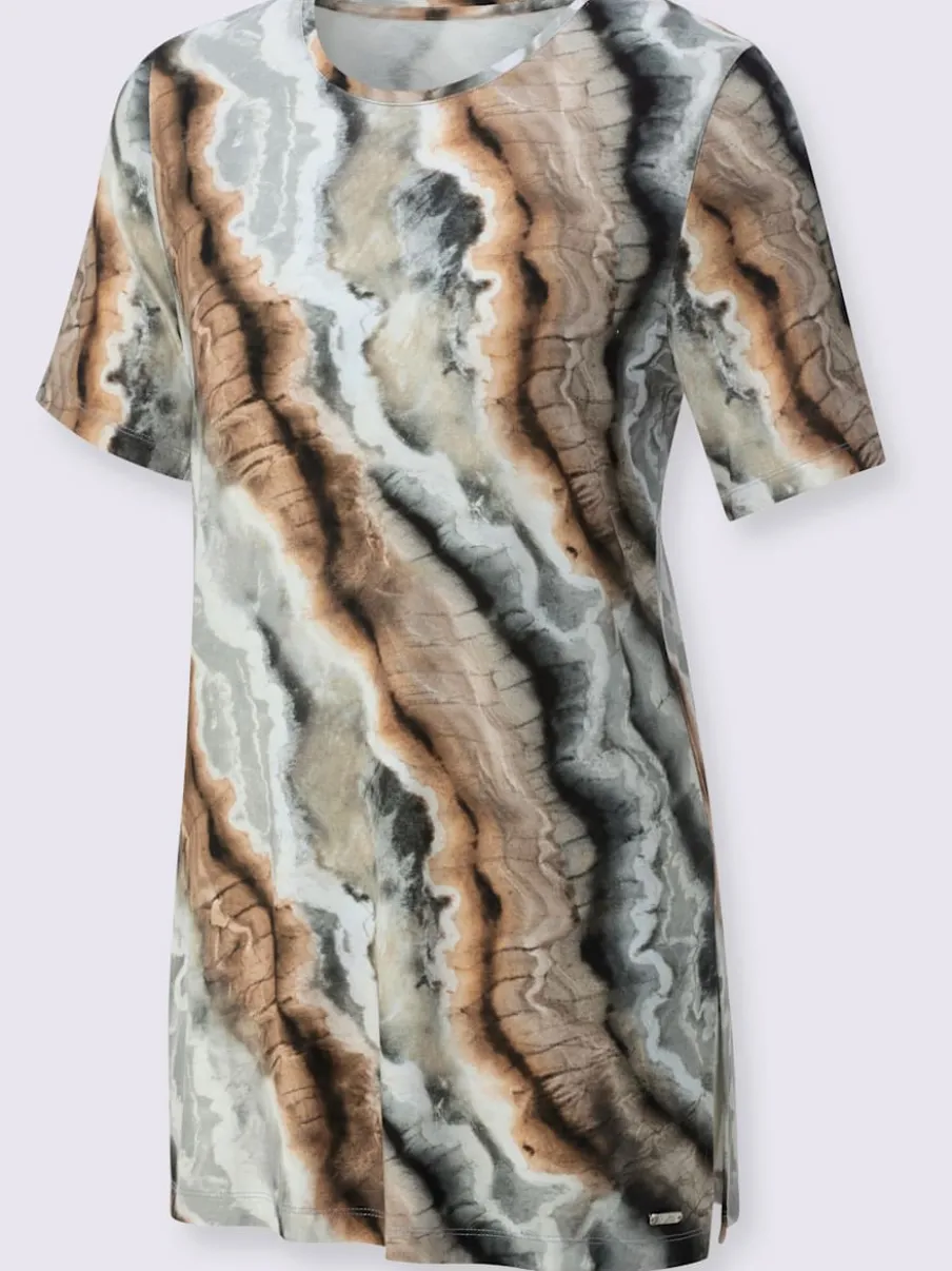 T-shirts longs à imprimé marbré avec fentes latérales