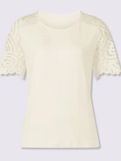 T-shirts à manches courtes avec dentelle et encolure ronde