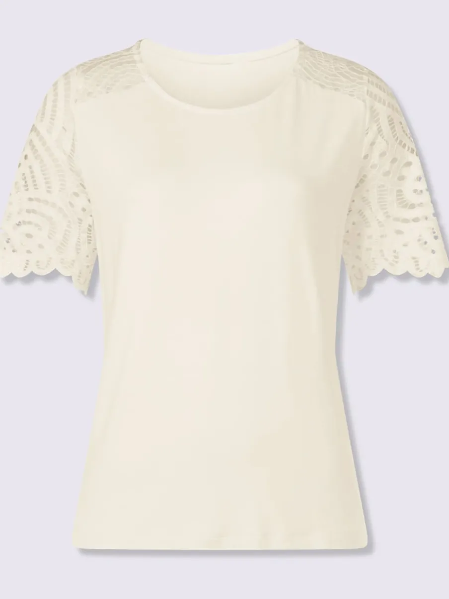 T-shirts à manches courtes avec dentelle et encolure ronde