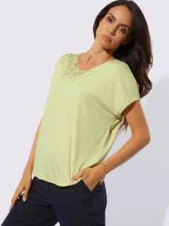 T-shirts à manches courtes avec dentelle et ourlet droit