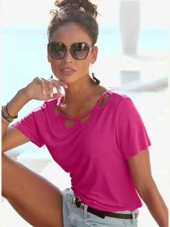T-shirts à manches courtes encolure ronde avec découpes tendance