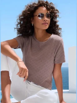 T-shirts à manches courtes en tricot fin ajouré