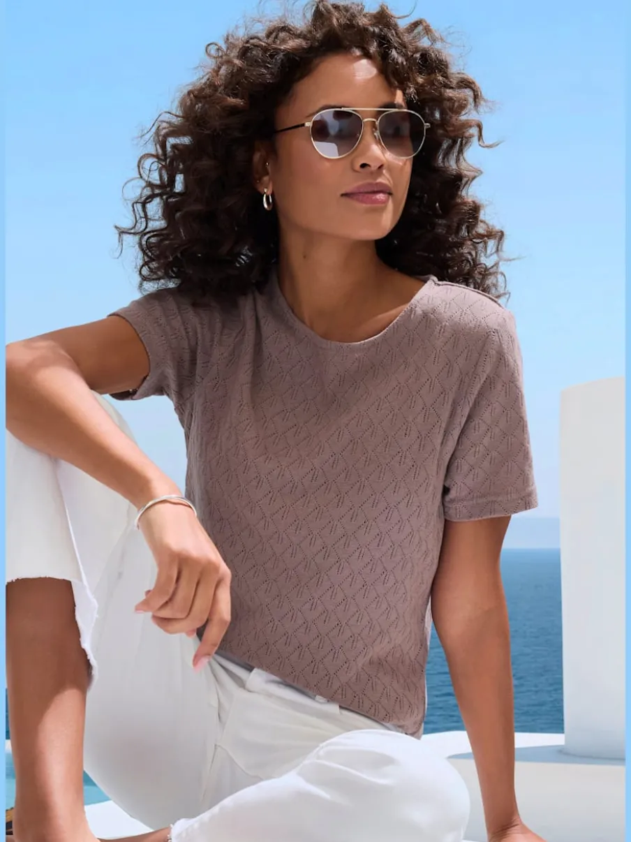 T-shirts à manches courtes en tricot fin ajouré